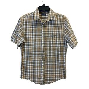 ARROW Mens Plaid Short Sleeve Button Up Shirt Classic Fit Casual Size S
